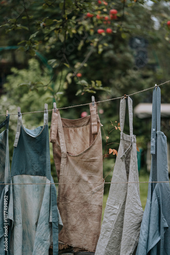 Colorful Aprons Hanging in a Garden Setting
