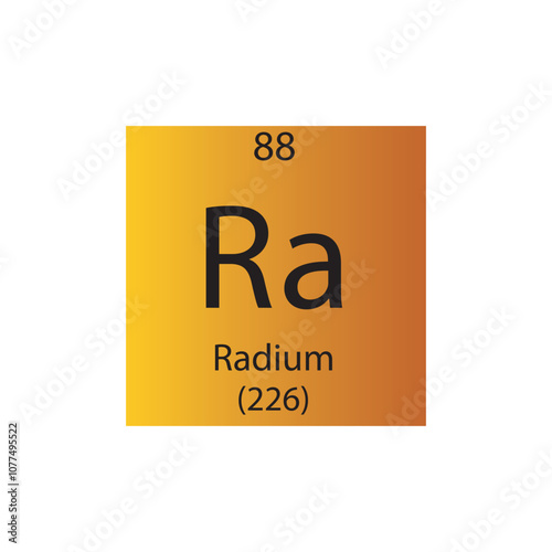 Ra Radium Alkaline earth metal Chemical Element Periodic Table. Simple flat square vector illustration, simple clean style Icon with molar mass and atomic number for Lab, science or chemistry class.