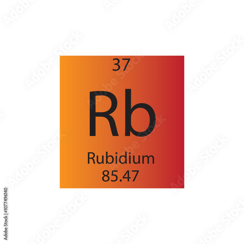 Rb Rubidium Alkali metal Chemical Element Periodic Table. Simple flat square vector illustration, simple clean style Icon with molar mass and atomic number for Lab, science or chemistry class.