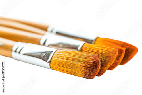 Vibrant Orange Paint Brushes Closeup on a White Background