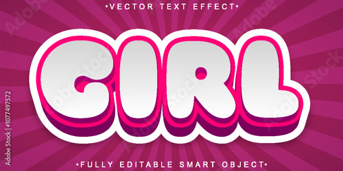 Cartoon Pink Girl Vector Fully Editable Smart Object Text Effect