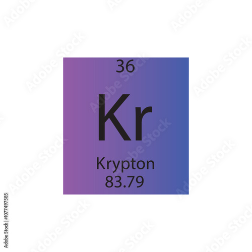 Kr Krypton Noble gas Chemical Element Periodic Table. Simple flat square vector illustration, simple clean style Icon with molar mass and atomic number for Lab, science or chemistry class.