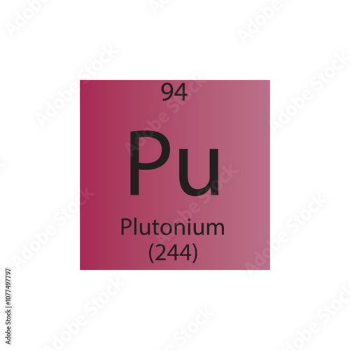 Pu Plutonium Actinoid Chemical Element Periodic Table. Simple flat square vector illustration, simple clean style Icon with molar mass and atomic number for Lab, science or chemistry class.