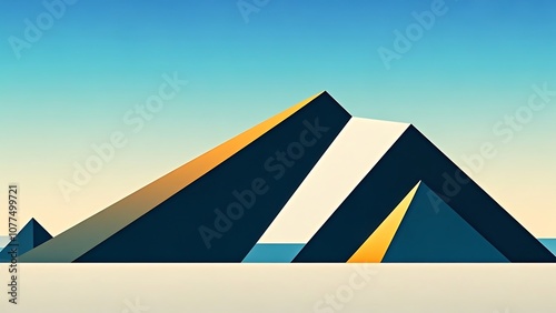 Free Download A minimalistic geometric design of a mountain range - Simple yet striking triangular shapes representing mountains, with a gradient sky in the background. Use bold, flat colors for a modern and clean  - GFXLoad