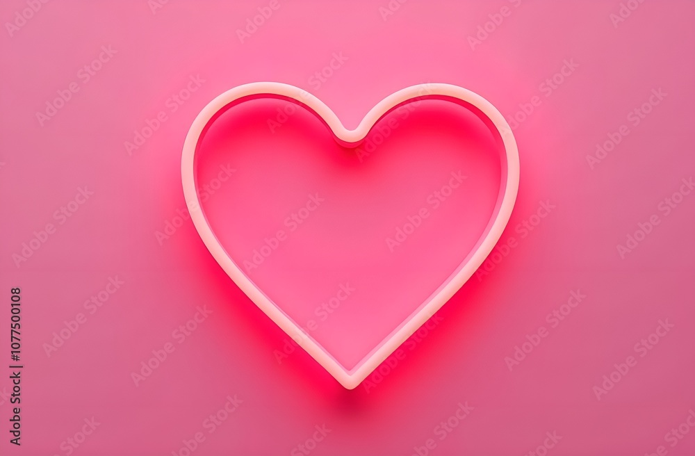 Glowing neon heart on pink background. Glowing neon heart on pink background.