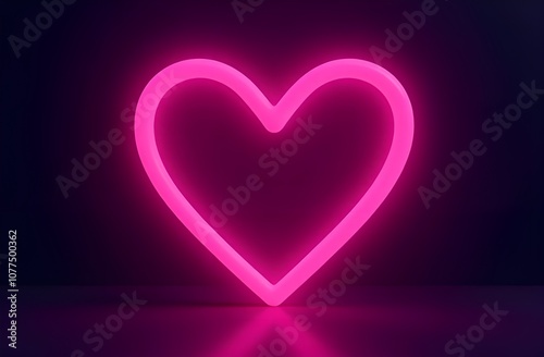 Glowing neon heart on dark background.