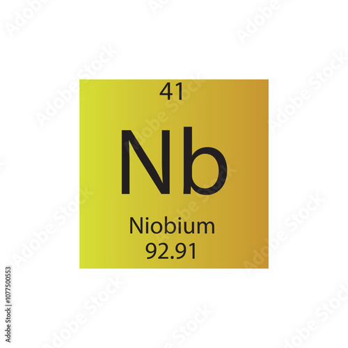 Nb Niobium Transition metal Chemical Element Periodic Table. Simple flat square vector illustration, simple clean style Icon with molar mass and atomic number for Lab, science or chemistry class.