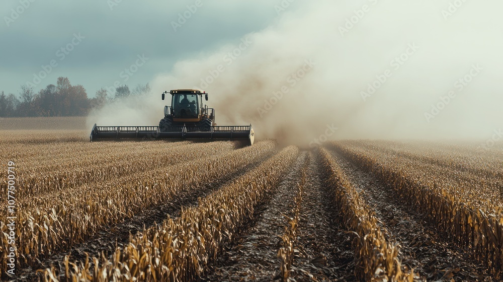 Fototapeta premium Combine Harvester Cutting Through a Cornfield