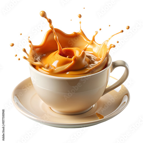 Coffee caramel with milk splashing