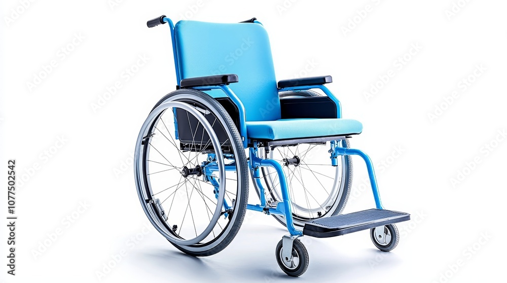 Isolated Blue Wheelchair on White Background Perfect for Medical and Accessibility Themes in Stock Photography Isolated Blue Wheelchair on White Background Perfect for Medical and Accessibility Themes in Stock Photography