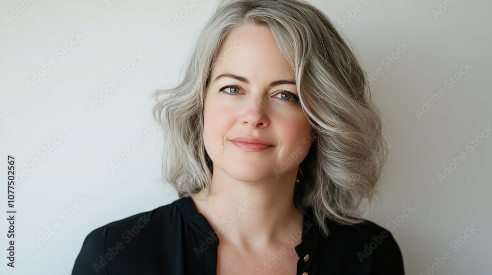 Confident Woman with Silver Hair and Warm Smile Confident Woman with Silver Hair and Warm Smile