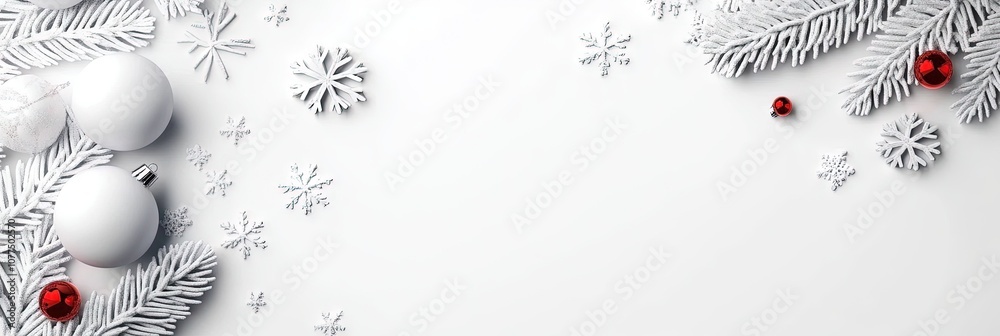 Fototapeta premium white christmas background with snowflakes and christmas balls
