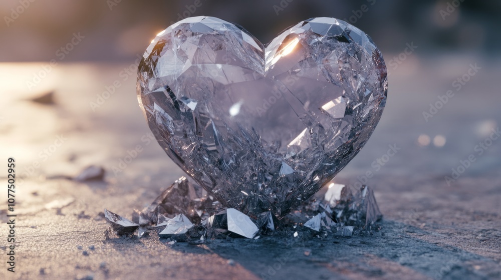 Crystal heart passing through concrete with silver fragments generative ai Crystal heart passing through concrete with silver fragments generative ai