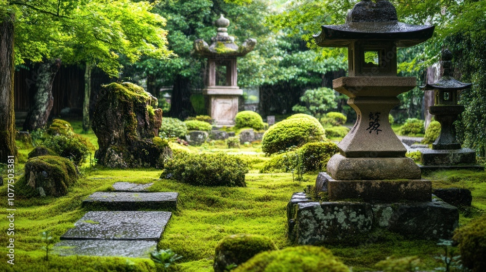 Obraz premium Serene Japanese Garden with Stone Lanterns