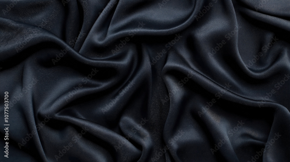 Obraz premium Close-up view of dark silky fabric with smooth flowing folds and textures creating an elegant and luxurious appearance.