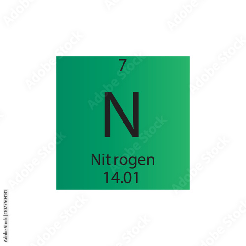 N Nitrogen Non reactive metal Chemical Element Periodic Table. Simple flat square vector illustration, simple clean style Icon with molar mass and atomic number for Lab, science or chemistry class.