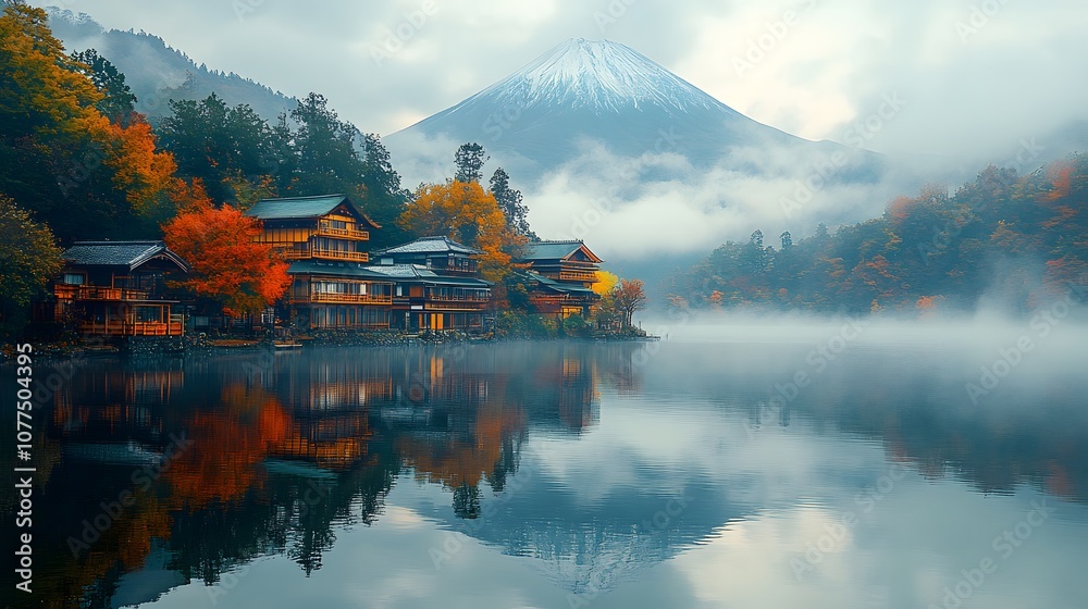 Fototapeta premium Serene Mountain Lake in Japan