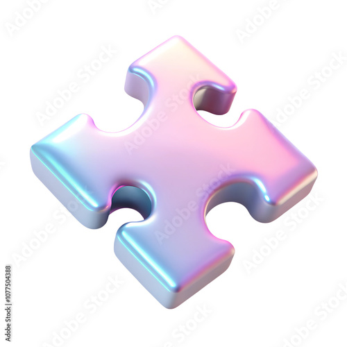 Iridescent puzzle piece 3d illustration isolated on the transparent background