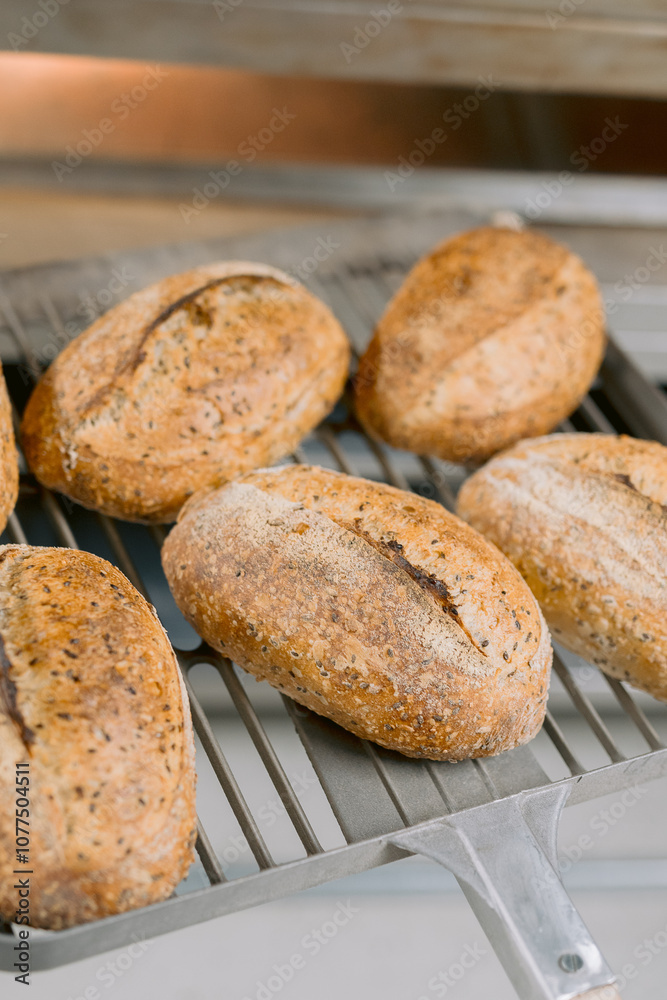 Golden brown bread loaves fresh out of the oven Golden brown bread loaves fresh out of the oven