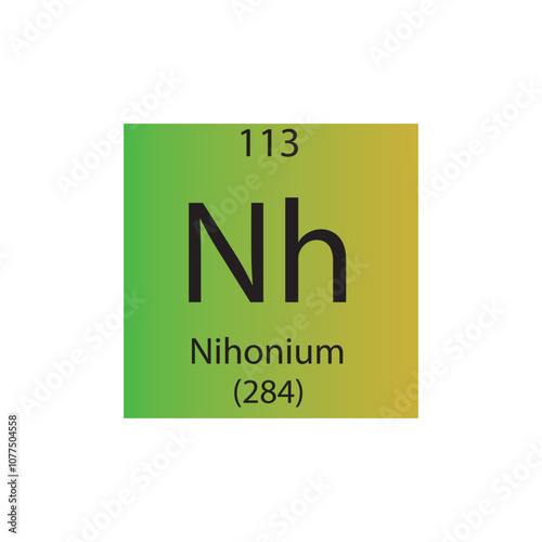 Nh Nihonium  Chemical Element Periodic Table. Simple flat square vector illustration, simple clean style Icon with molar mass and atomic number for Lab, science or chemistry class.