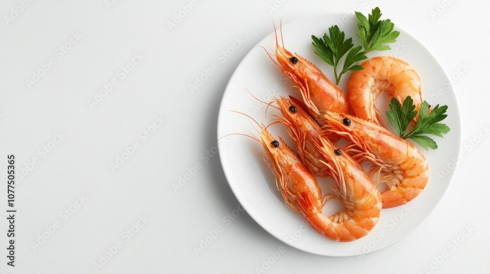 Fresh Shrimp on Plate with Green Parsley Garnish Fresh Shrimp on Plate with Green Parsley Garnish