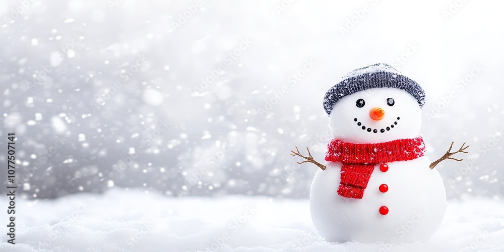 happy snowman in the winter snow, copy space - happy snowman in the winter snow, copy space -