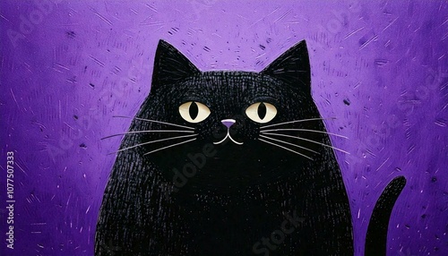 black cat illustration on purple background 2