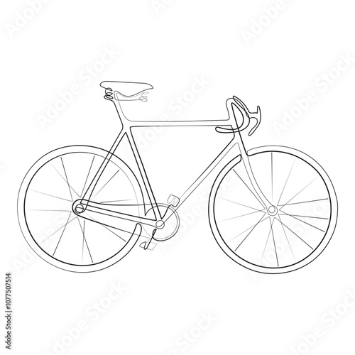 Bicycle one line drawing. Bicycle line vector illustration. Sports bike icon. Outline image of a mountain bike. Simple line art sketch classic bicycle.