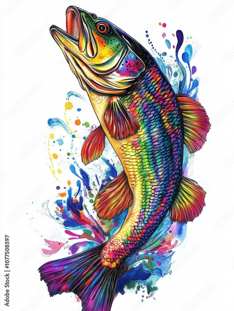 Fototapeta premium A colorful fish leaps out of the water.