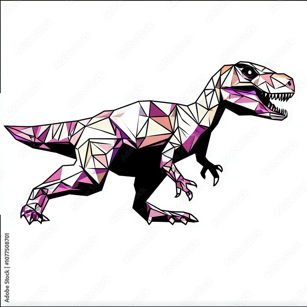 Geometric dinosaur illustration in pink and white. Geometric dinosaur illustration in pink and white.