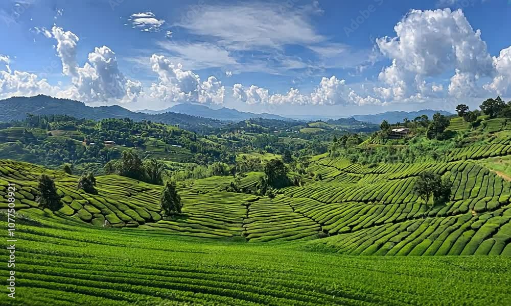 Tea Plantation Landscape with Mountain View Tea Plantation Landscape with Mountain View