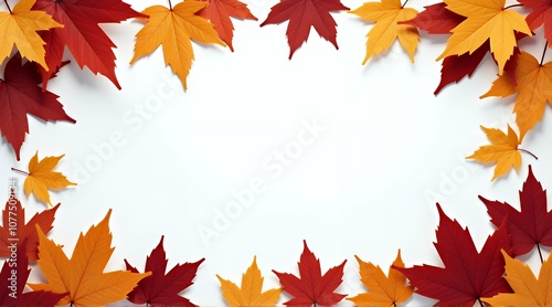 Bright autumn wedge leaves on a white background. background with copy space
