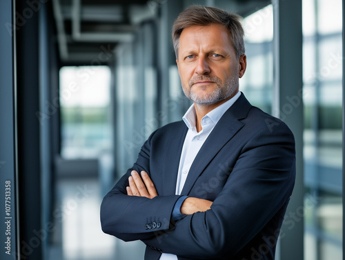 Close-up portrait of a confident business leader with crossed arms