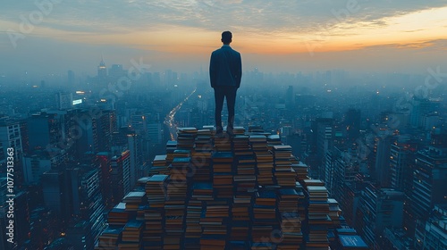 Man on a Mountain of Books