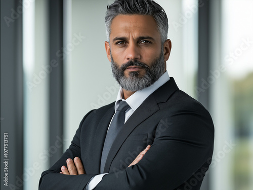 Close-up portrait of a confident business leader with crossed arms