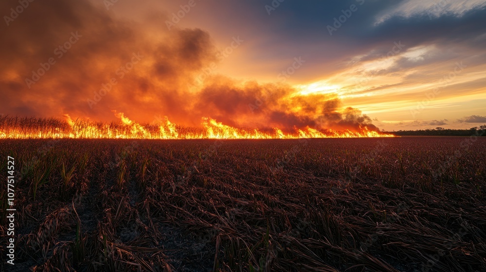 Fiery Sunset Over a Burning Field of Tall Grass Fiery Sunset Over a Burning Field of Tall Grass