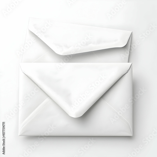 Set of white envelopes (sealed, empty and with a blank paper inside), isolated on white background