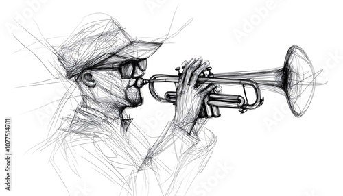 A drawn sketch of a trumpet player