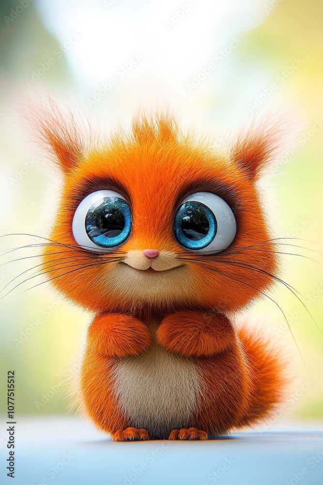 A smiling, fluffy, soft, 3D cartoon character squirrel with big eyes, long eyelashes A smiling, fluffy, soft, 3D cartoon character squirrel with big eyes, long eyelashes