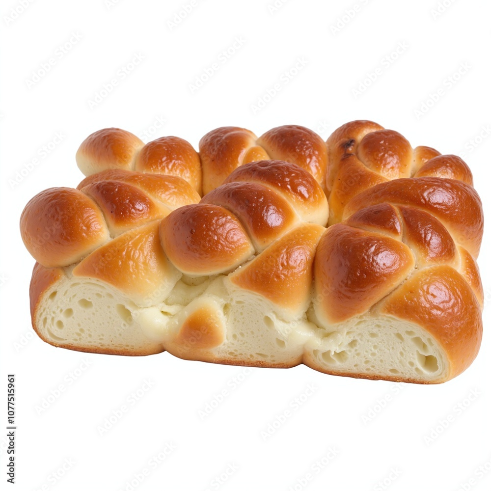 Close-Up of Shiny Golden Brioche Knot Bread Featuring a Buttery Crust on a White Background Close-Up of Shiny Golden Brioche Knot Bread Featuring a Buttery Crust on a White Background