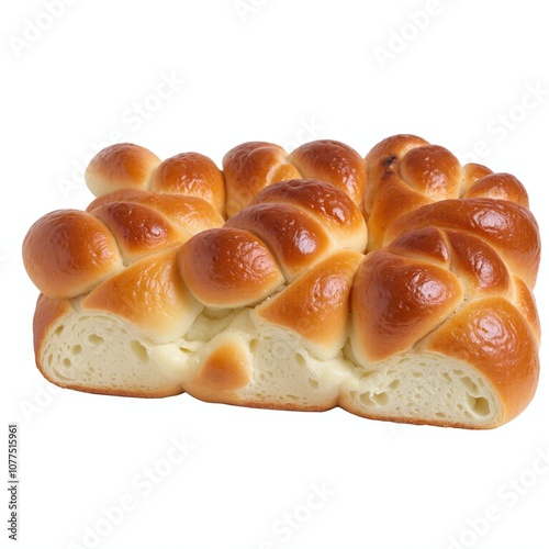 Close-Up of Shiny Golden Brioche Knot Bread Featuring a Buttery Crust on a White Background