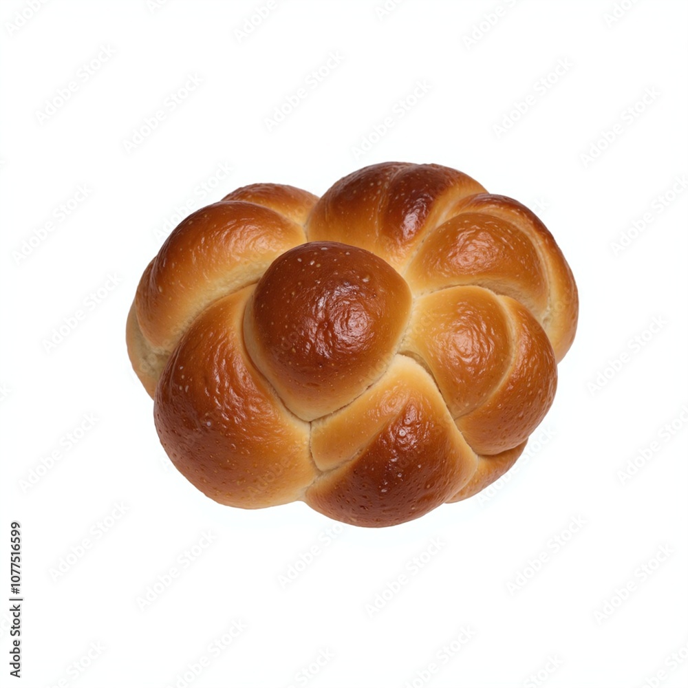 Artisan Brioche Knot Bread: Close-Up of Golden-Brown Crust with Soft Sheen on White Background Artisan Brioche Knot Bread: Close-Up of Golden-Brown Crust with Soft Sheen on White Background