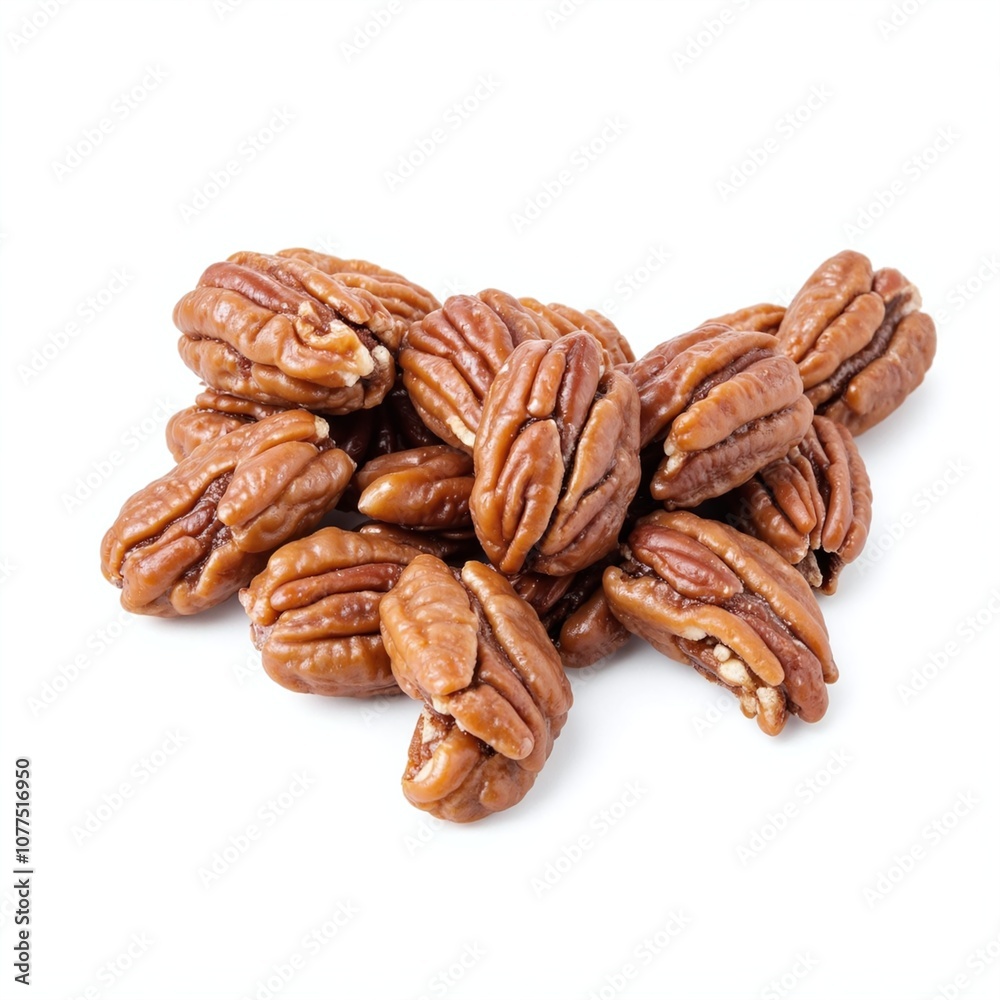Gourmet Candied Pecans on Bright Clean White Background