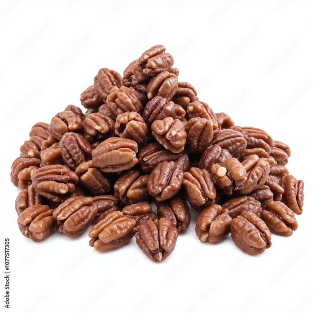 Delicious Candied Pecans Piled High on a Clean White Background Delicious Candied Pecans Piled High on a Clean White Background
