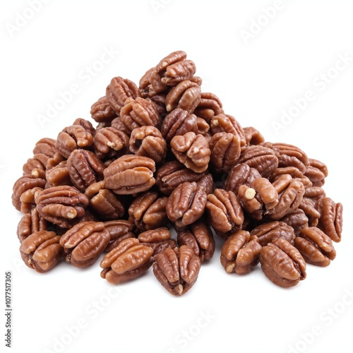 Delicious Candied Pecans Piled High on a Clean White Background