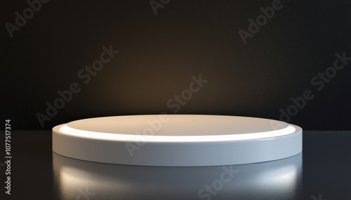 White Podium Platforms Or Pedestals For Product Display: Empty Stands For Presenting Products - 3d Render Presentation. photo