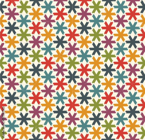 Stars motif geometric print. Paint brush seamless pattern. Freehand grunge design floral background. Trendy handdrawn modern simple geo ornament. Artistic hand drawn abstract vector wallpaper
