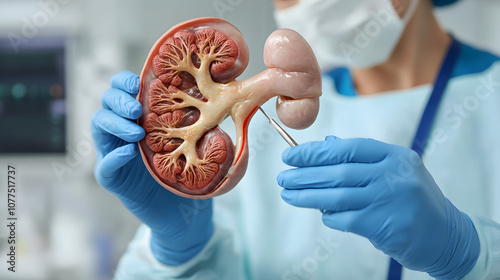 A surgeon performing a partial kidney resection using advanced imaging to guide the procedure and spare healthy tissue.