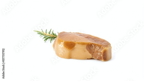 Elegant Foie Gras Garnished with Fresh Rosemary on a Crisp White Background