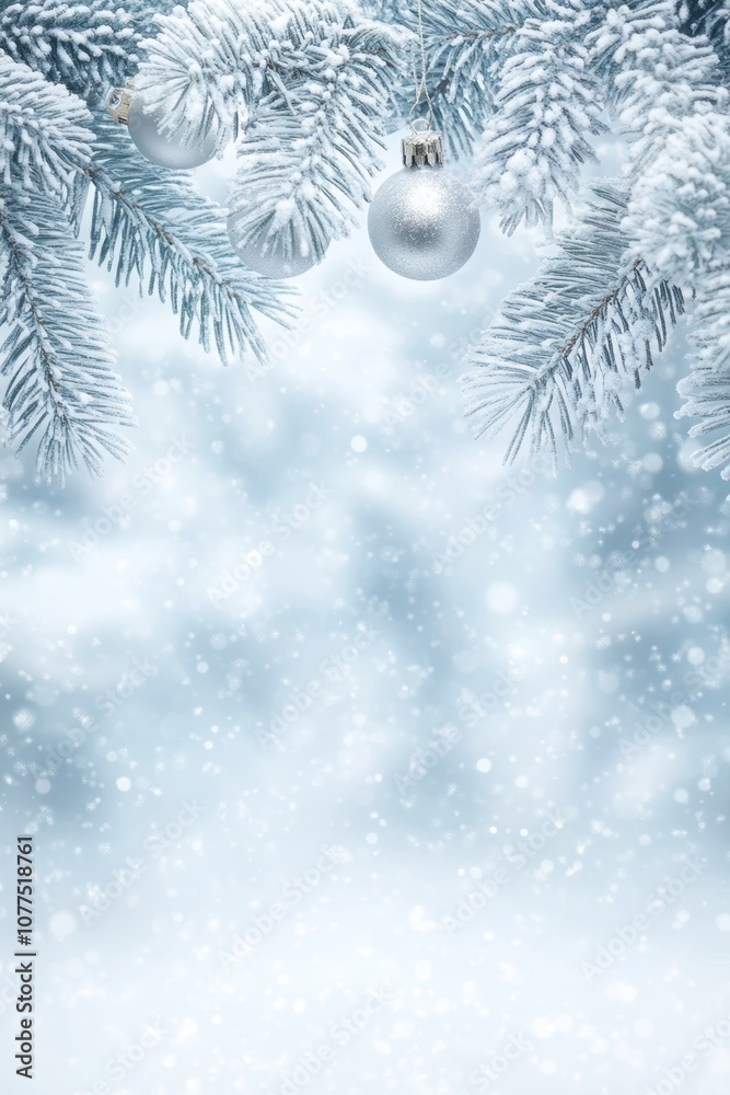 Festive Christmas scene with red and gold balls nestled in snowy fir branches, evoking holiday spirit and winter charm. Festive Christmas scene with red and gold balls nestled in snowy fir branches, evoking holiday spirit and winter charm.